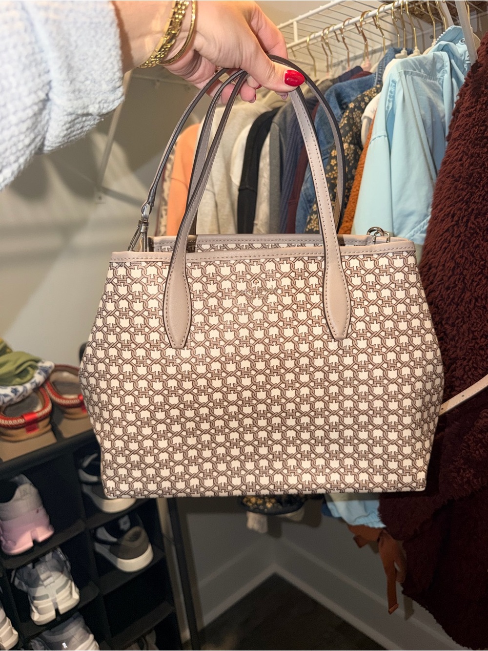 Kate Spade Beige Patterned Tote Bag - Elegant Everyday Handbag
